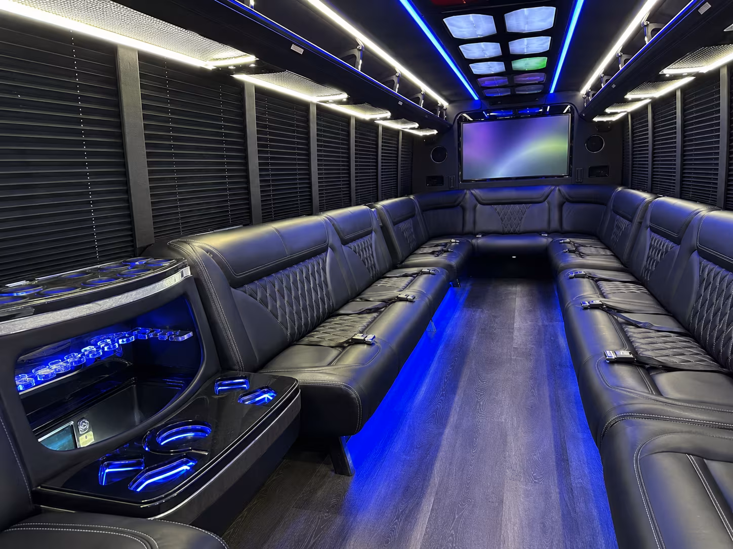 sunrise 20 passenger party bus inside