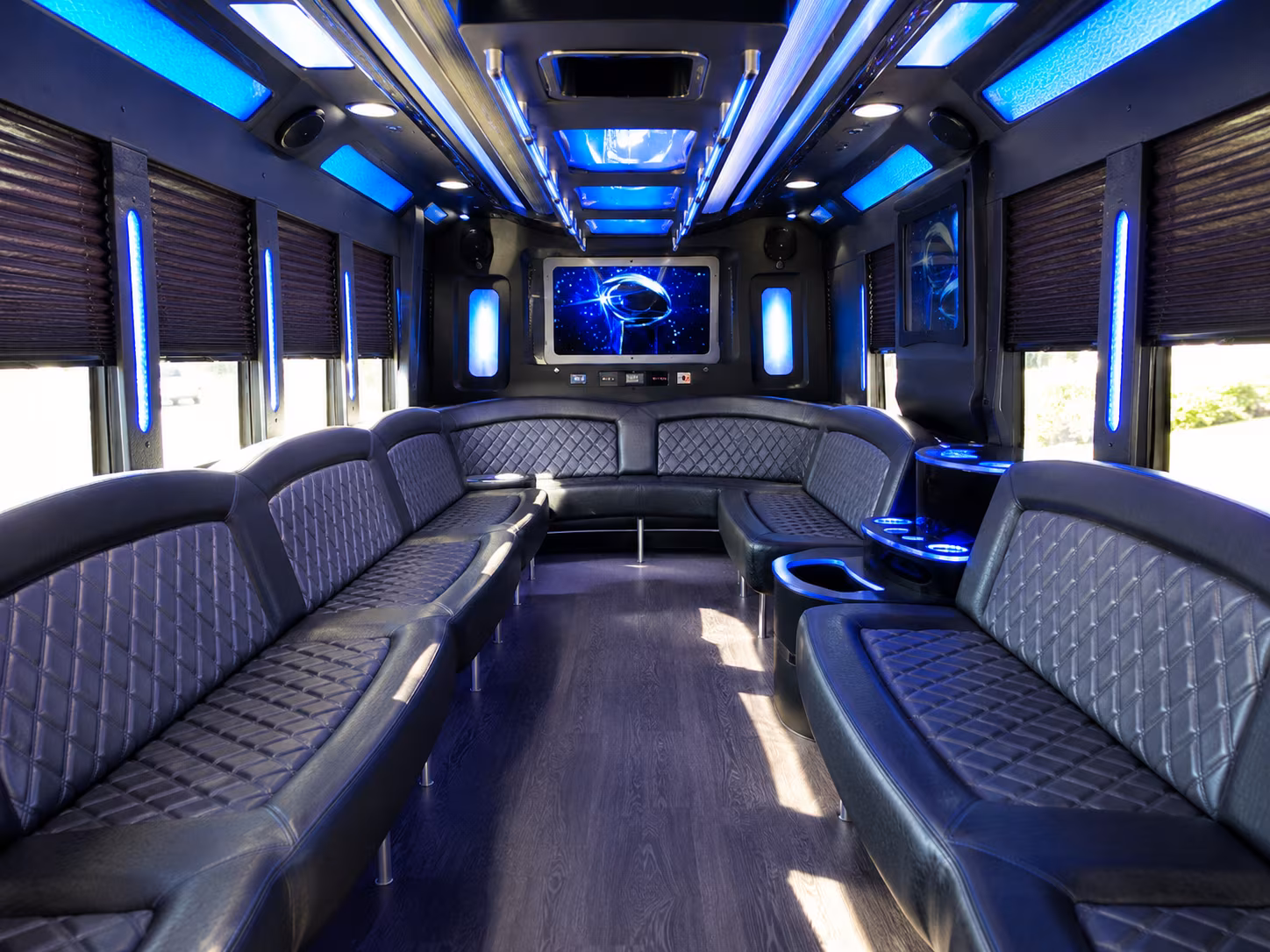 sunrise 28 passenger party bus inside