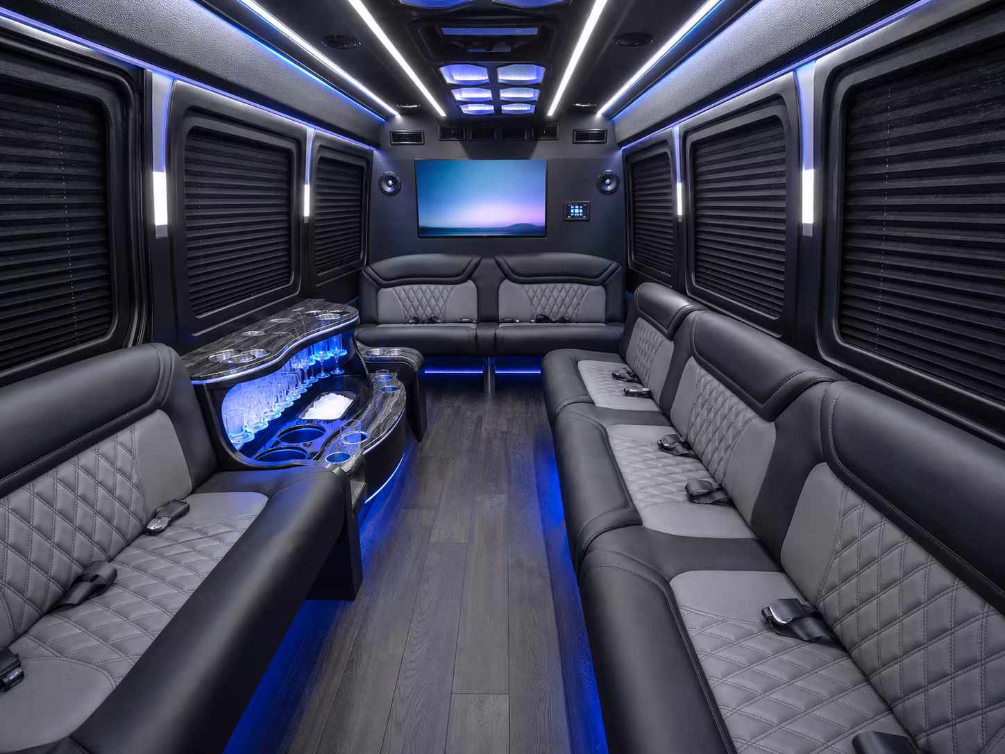 sunrise 30 passenger party bus inside