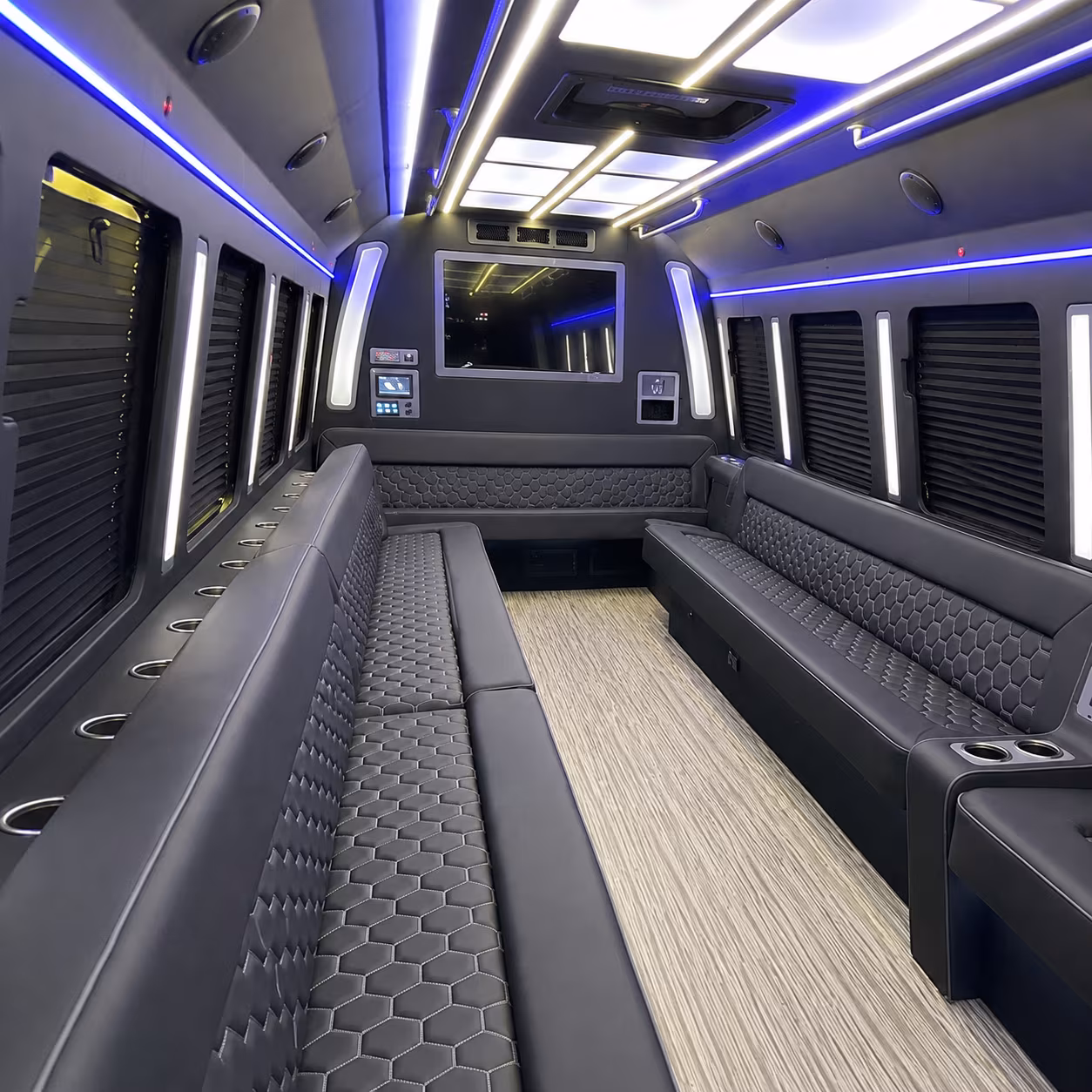 sunrise 40 passenger party bus inside