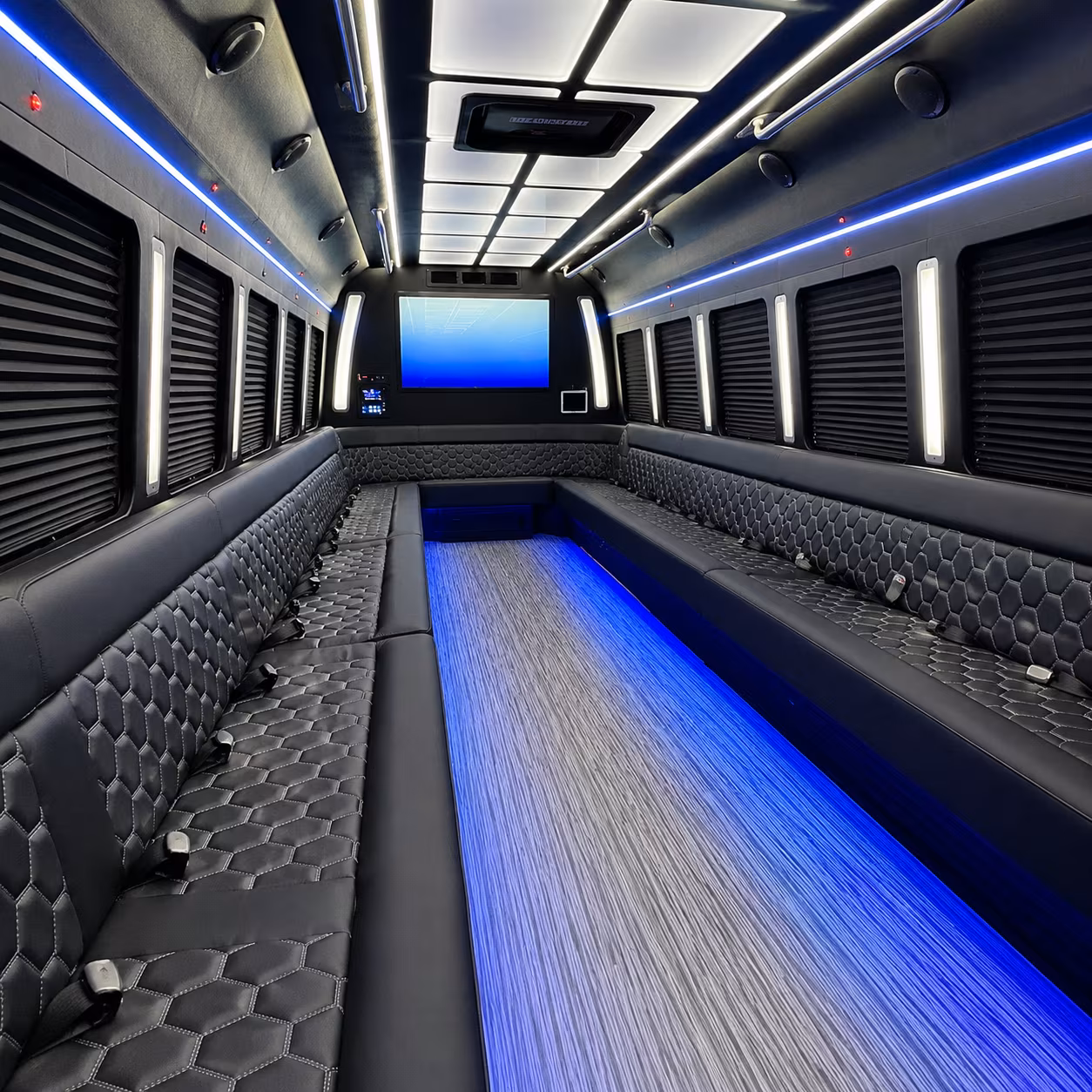 sunrise 50 passenger party bus inside